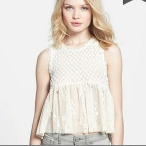 Free People Ivory Pokadot Lace Blouse Size Medium